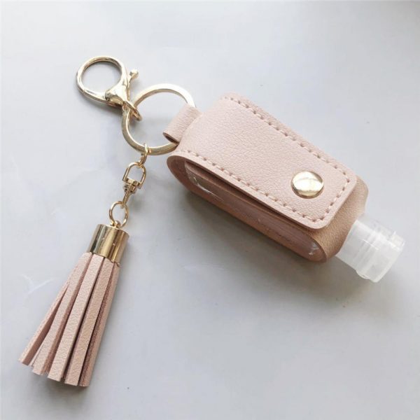 30ML Hand Sanitizer Leather Keychain Holder Travel Bottle Refillable Container Flip Reusable Bottle With Tassel Keychain Carrier