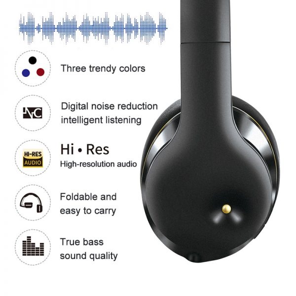 ANC Bluetooth Headphones Active Noise Cancelling Wireless Headset Foldable Hifi Deep Bass Earphones with Microphone for Music